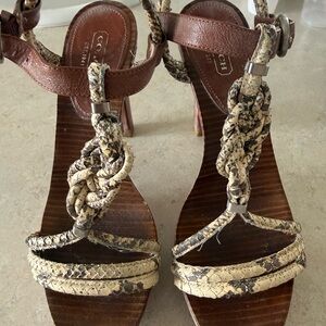 Coach Brown Leather Heels with Cream Braided Straps